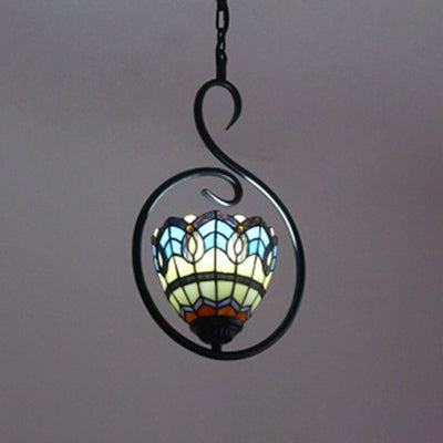 1 Light Bell/Dome Pendant Light Fixture Tiffany Style Yellow and Blue/White Stainless Glass Hanging Ceiling Light for Balcony