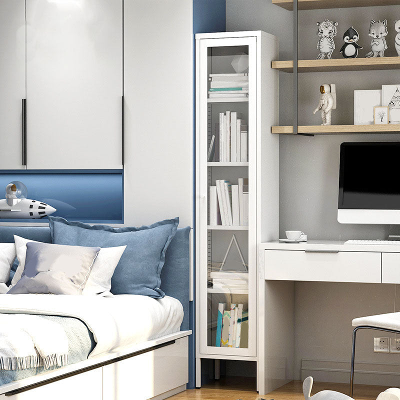 Modern Style Bookcase Metal Closed Back Bookshelf with Door for Home Office