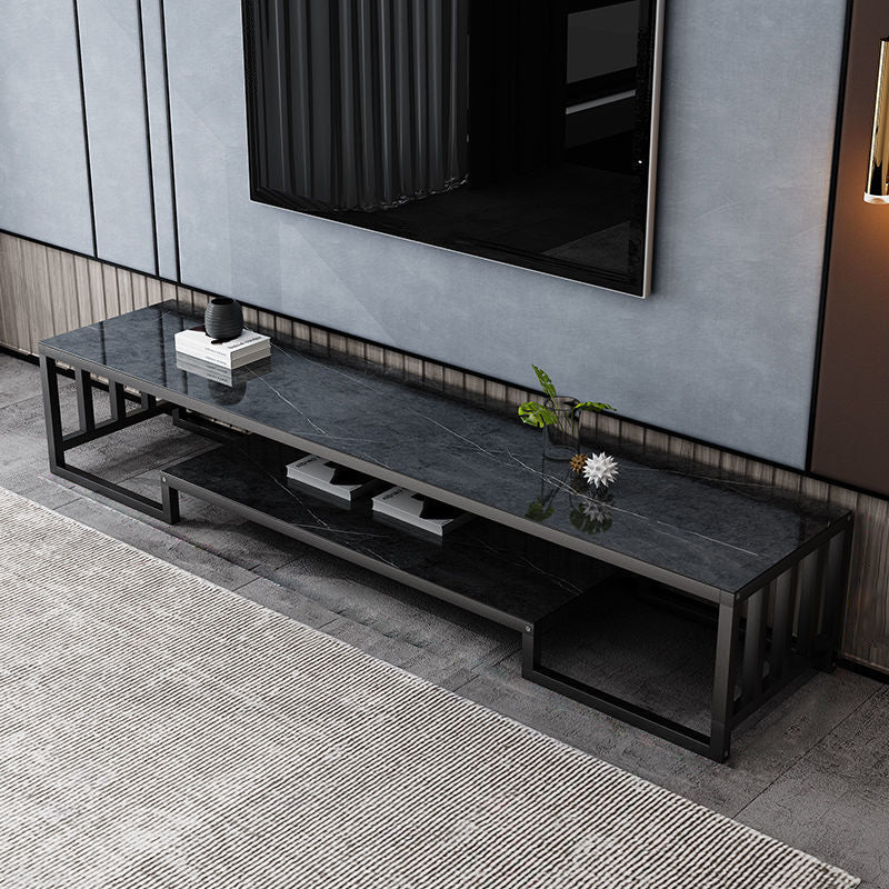 Glass TV Stand for TVs up to 18" H , Glam Open Storage TV Stand - Black / Gold