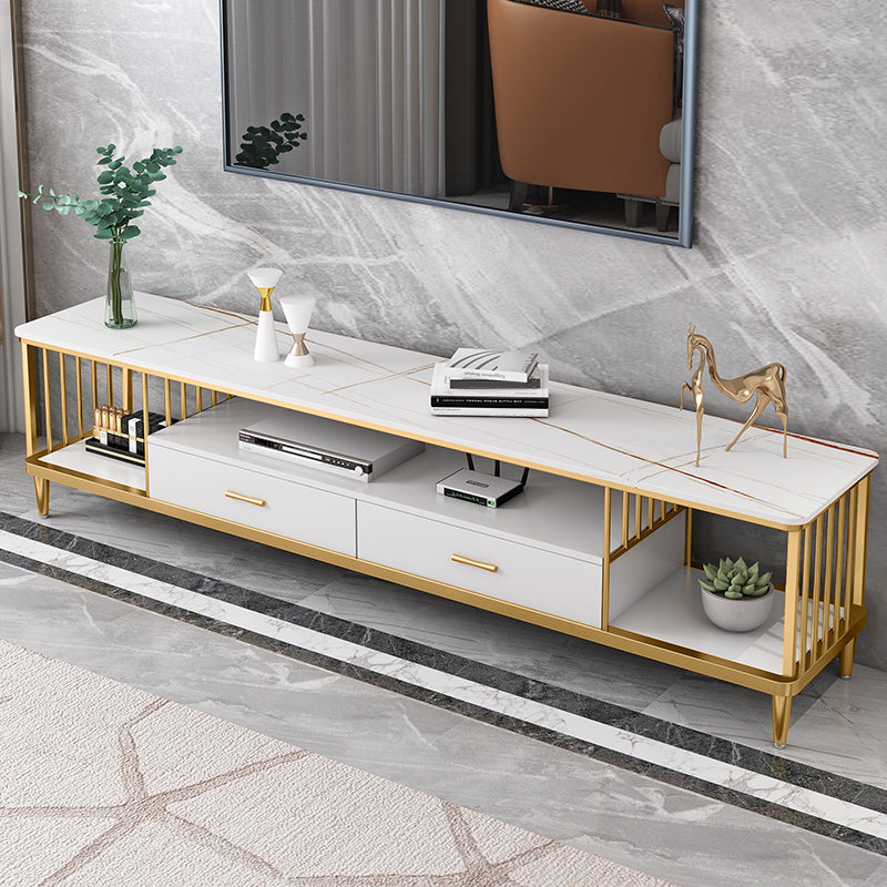 Glam Style TV Stand Stone Open Storage TV Console with 2 Drawers