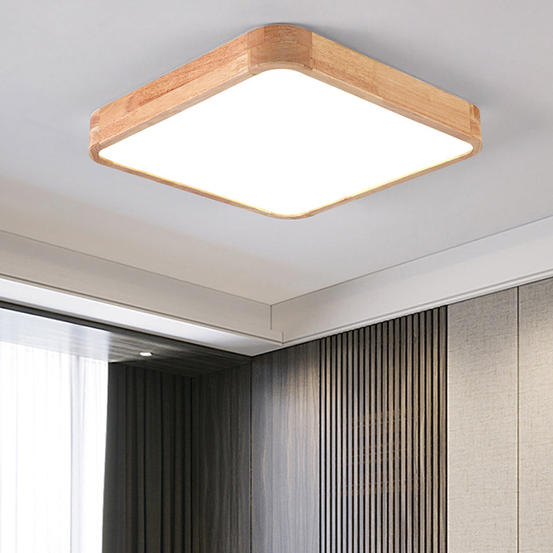 Simple Square Flush Mount Light Single Light Wood LED Ceiling Light