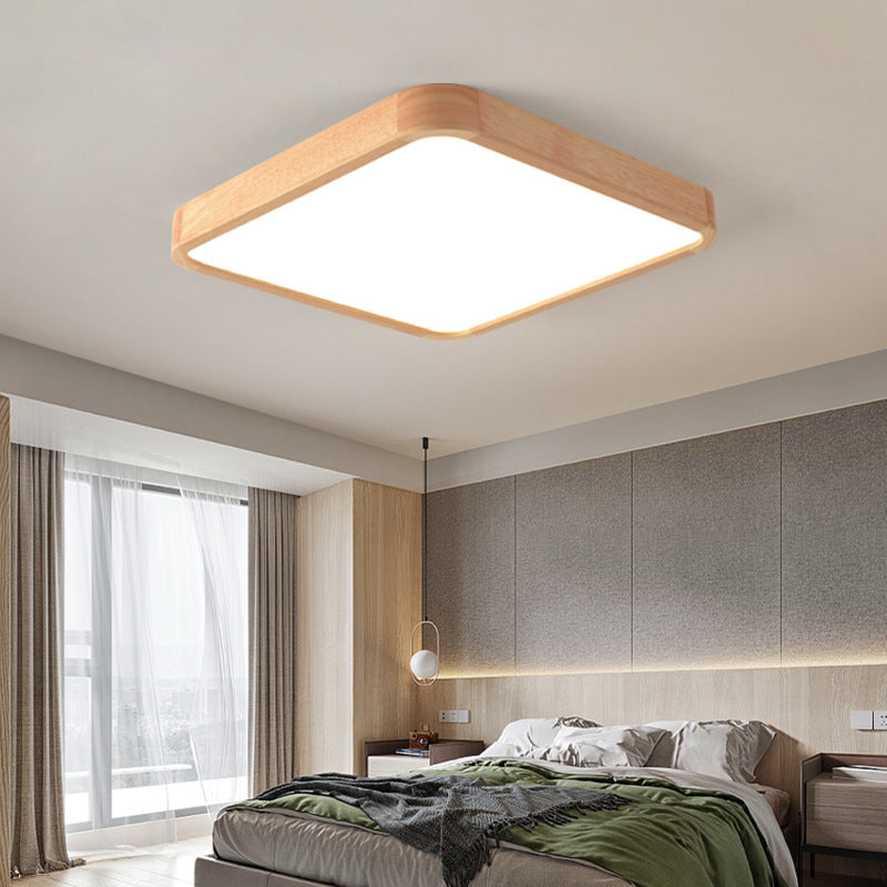 Simple Square Flush Mount Light Single Light Wood LED Ceiling Light