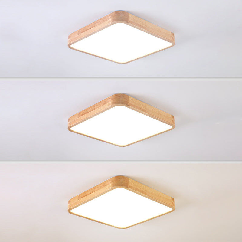 Simple Square Flush Mount Light Single Light Wood LED Ceiling Light