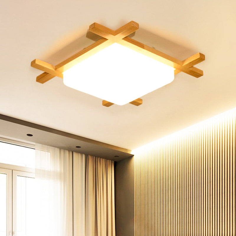 Geometric Shape Flush Mount Modern Wood Ceiling Light Fixture for Living Room in Brown