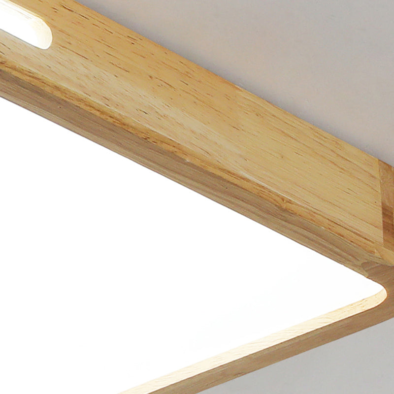 Japanese Style Rectangle Ceiling Light Wood LED Flush Mount Light for Living Room