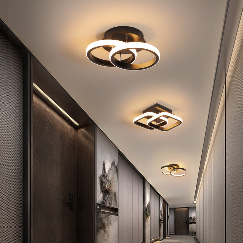 Modern Style Geometry Ceiling Lights Metal 2 Light Ceiling Lamps for Bedroom in Black
