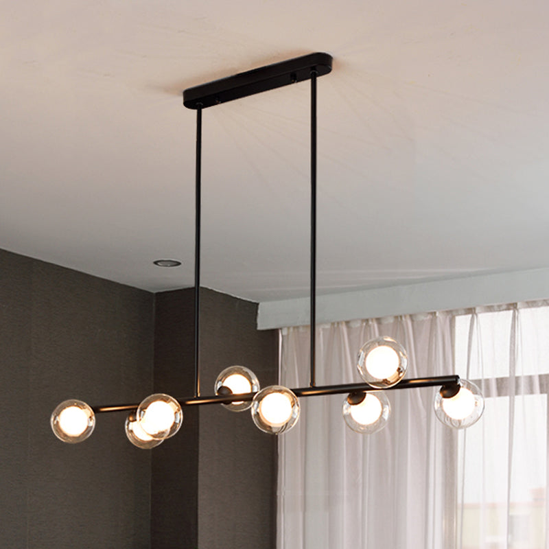 Modern Metal Ceiling Light Linear Shape Island Light with Glass Shade in Black and Gold