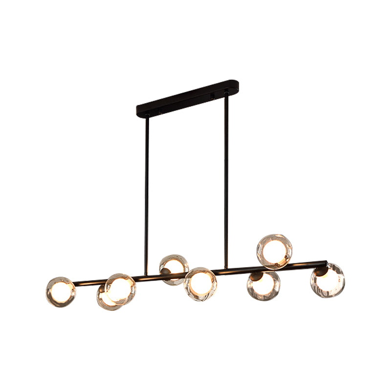 Modern Linear Shape Ceiling Light Metal Island Light with Glass Shade for Living Room