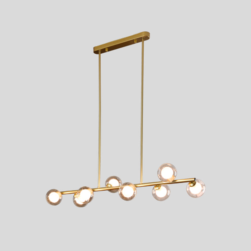 Modern Linear Shape Ceiling Light Metal Island Light with Glass Shade for Living Room