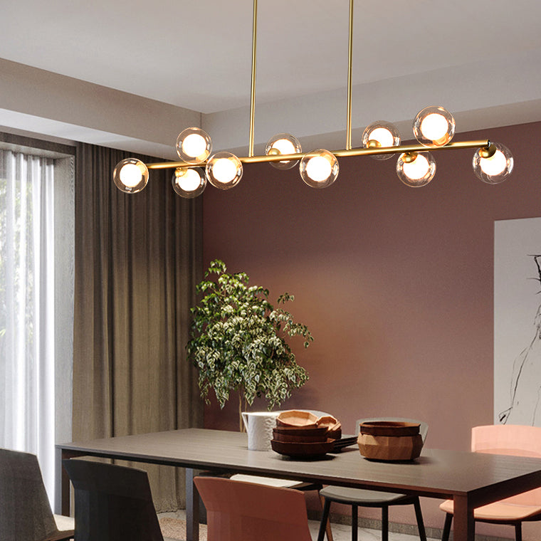 Modern Linear Shape Ceiling Light Metal Island Light with Glass Shade for Living Room