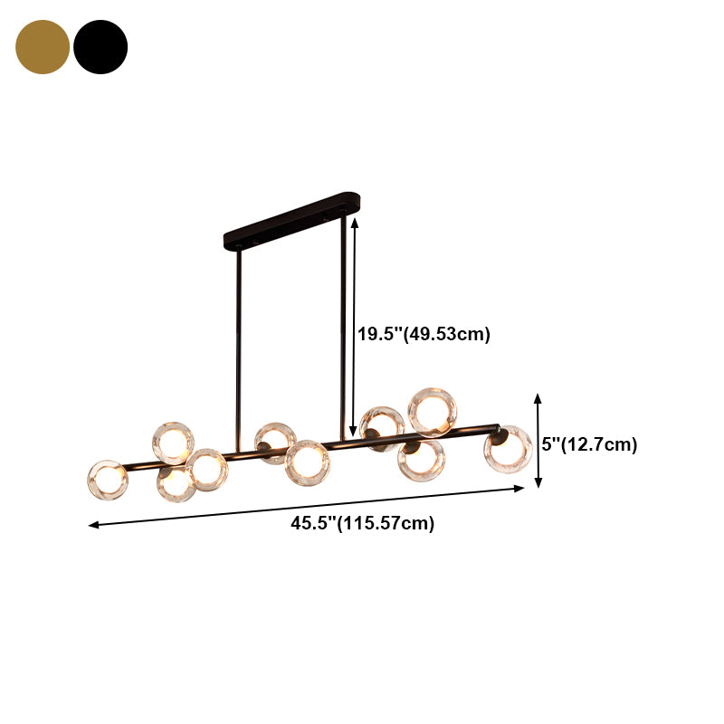 Modern Linear Shape Ceiling Light Metal Island Light with Glass Shade for Living Room