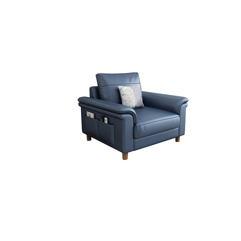 Scandinavian Dark Blue Faux Leather Pillow Top Arm Sofa/Sectionals with Wear-Resistant