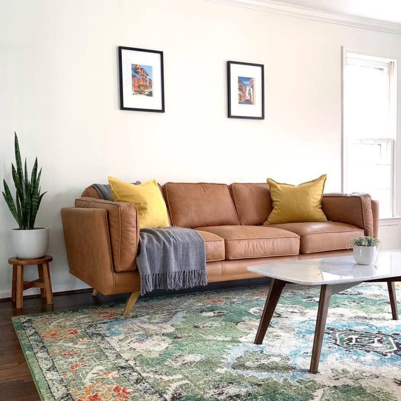 Fabric Pillow Top Arm Sofa 31.5"High Cushion Back Sectional Sofa,Brown