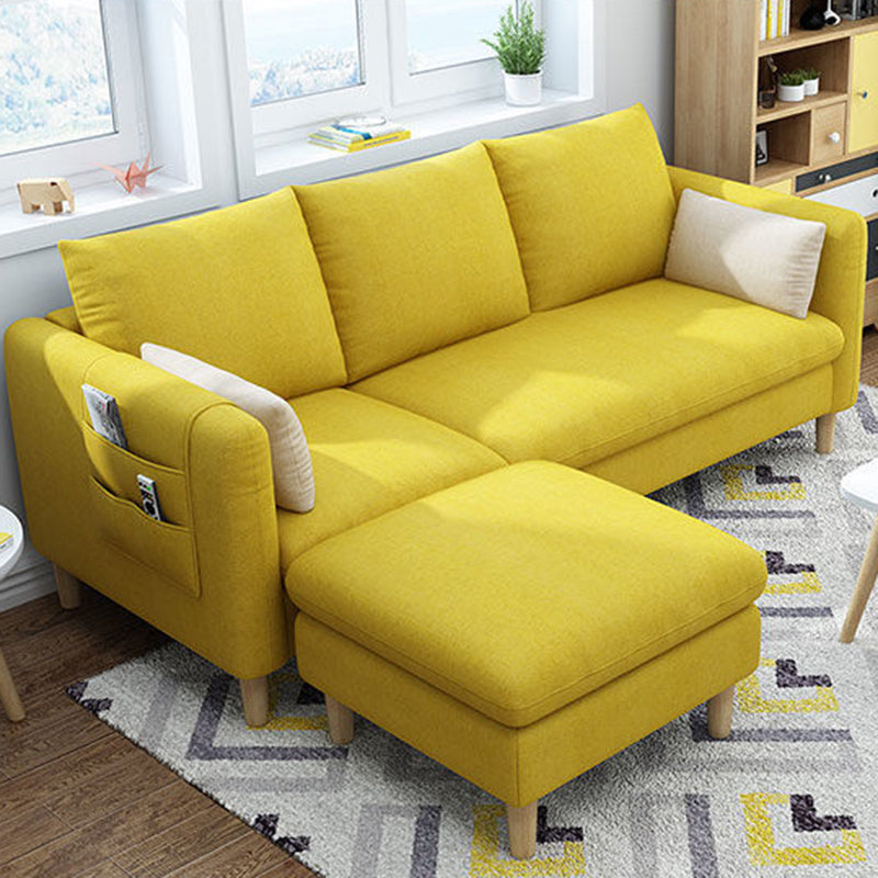 Scandinavian Faux Leather Removable Cushions Square Arm Sectional with Slipcover