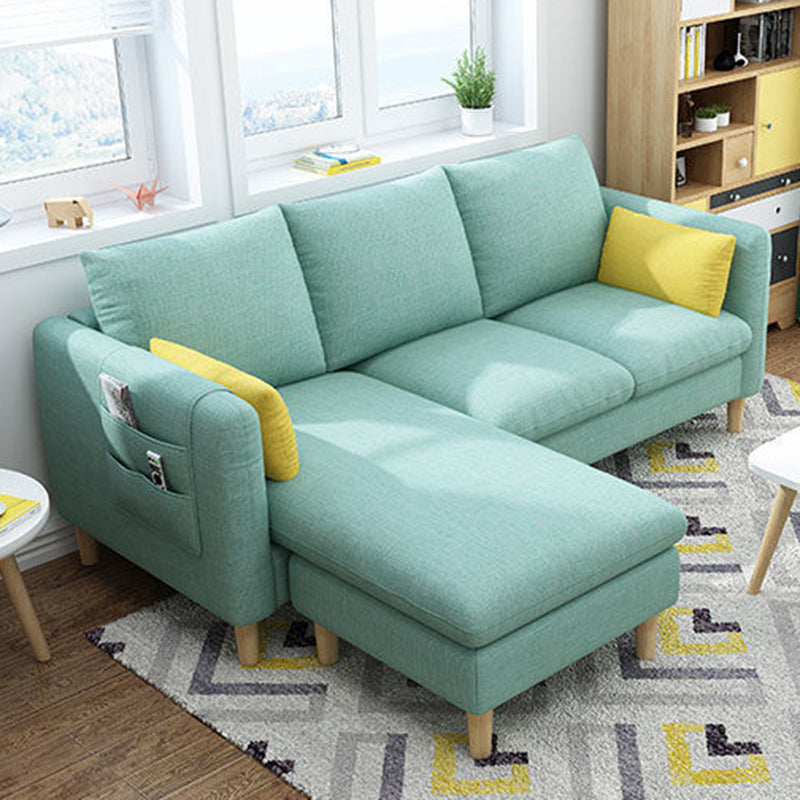 Scandinavian Faux Leather Removable Cushions Square Arm Sectional with Slipcover