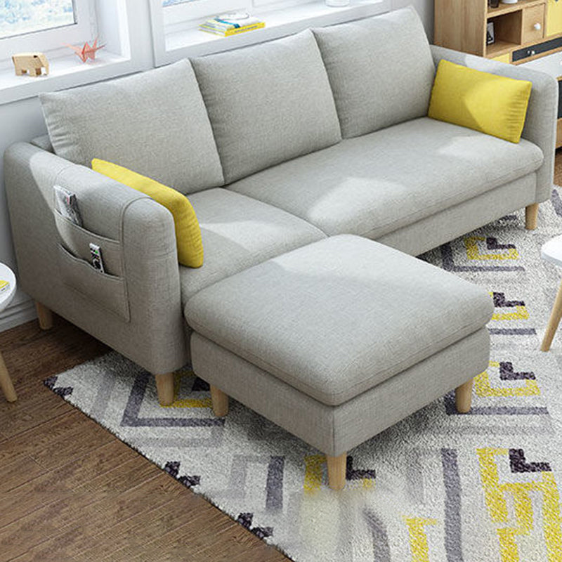 Scandinavian Faux Leather Removable Cushions Square Arm Sectional with Slipcover