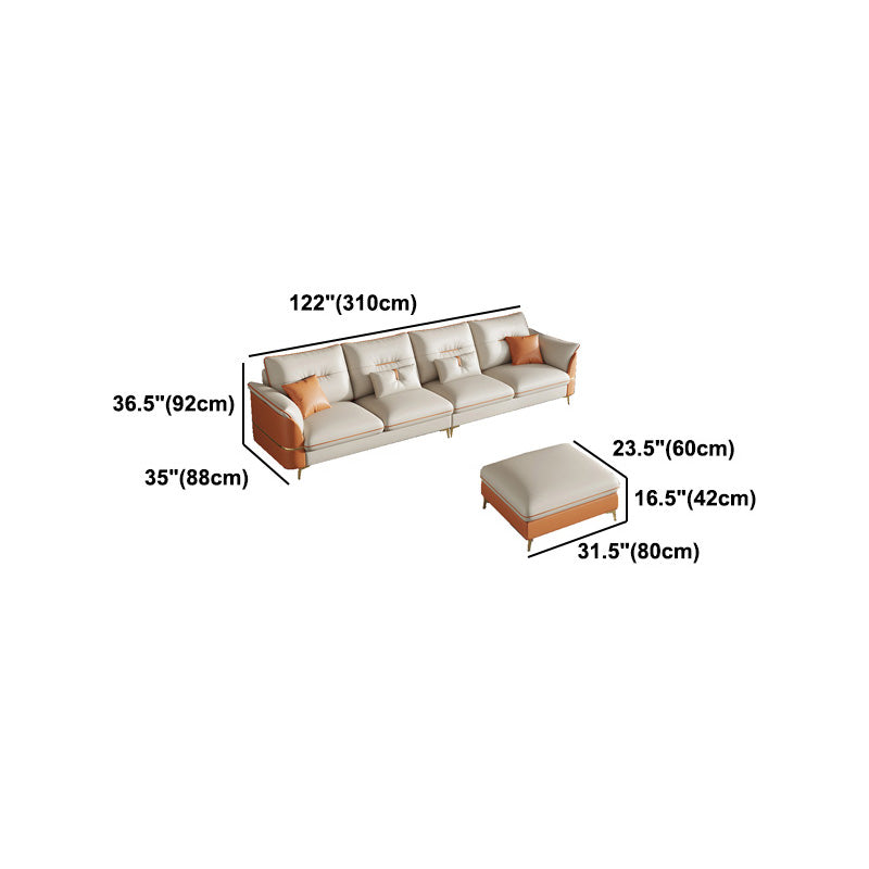 Beige Genuine Leather Pillow Top Arm Sofa/Sectionals With Cushions Metal Legs