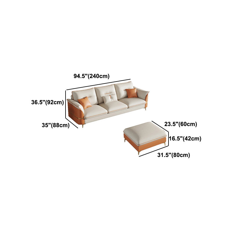 Beige Genuine Leather Pillow Top Arm Sofa/Sectionals With Cushions Metal Legs
