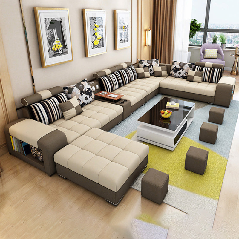 157.5"W √ó 94.49"D √ó 35.43"H Linen Blend Square Arm Sectionals with Storage