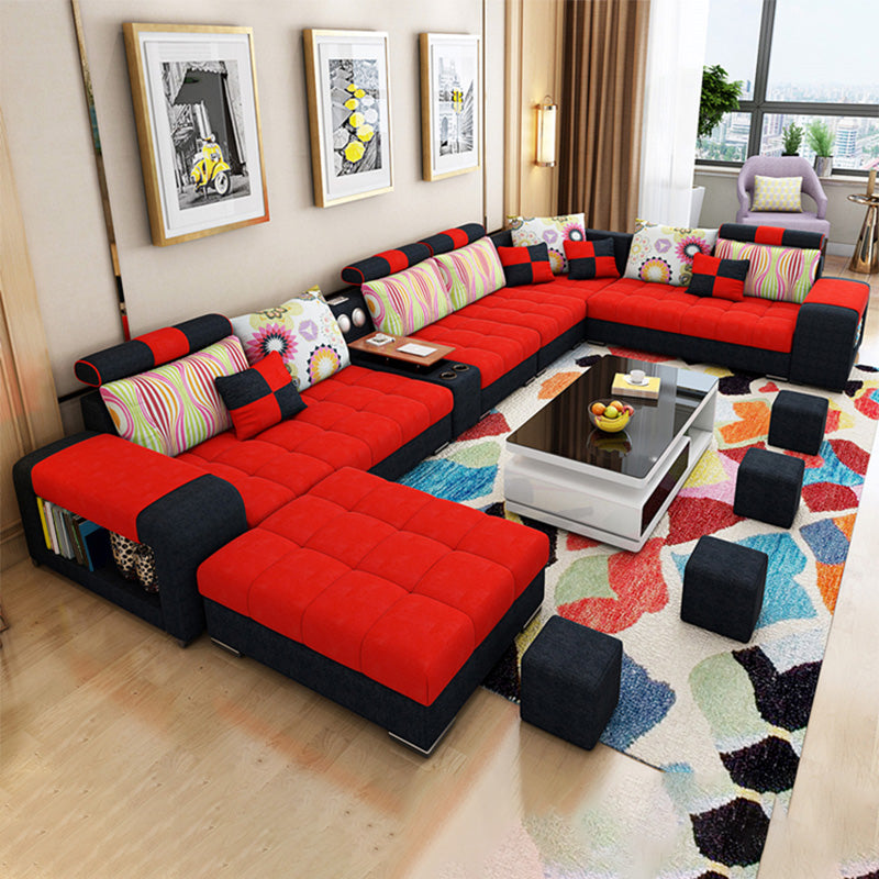 157.5"W √ó 94.49"D √ó 35.43"H Linen Blend Square Arm Sectionals with Storage