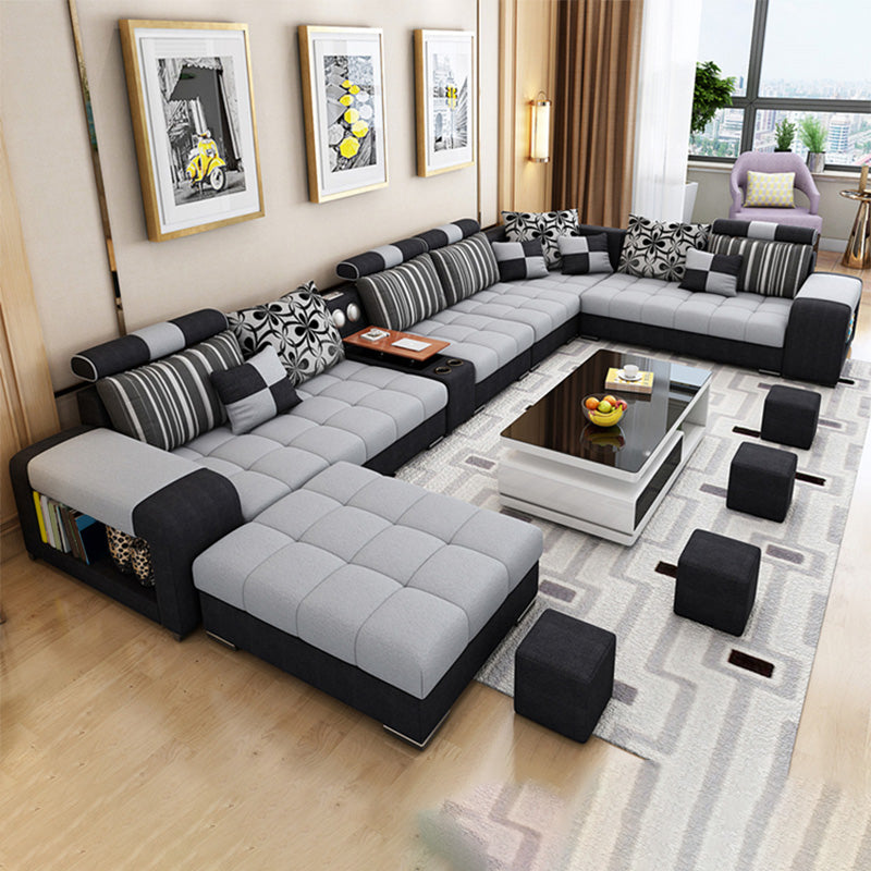 157.5"W √ó 94.49"D √ó 35.43"H Linen Blend Square Arm Sectionals with Storage