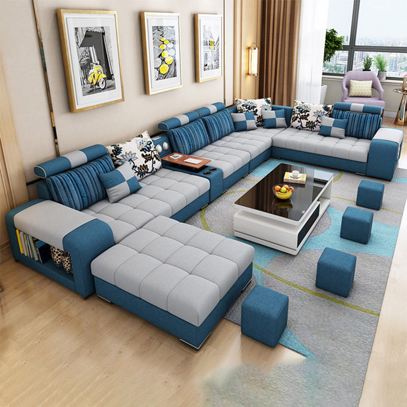 157.5"W √ó 94.49"D √ó 35.43"H Linen Blend Square Arm Sectionals with Storage
