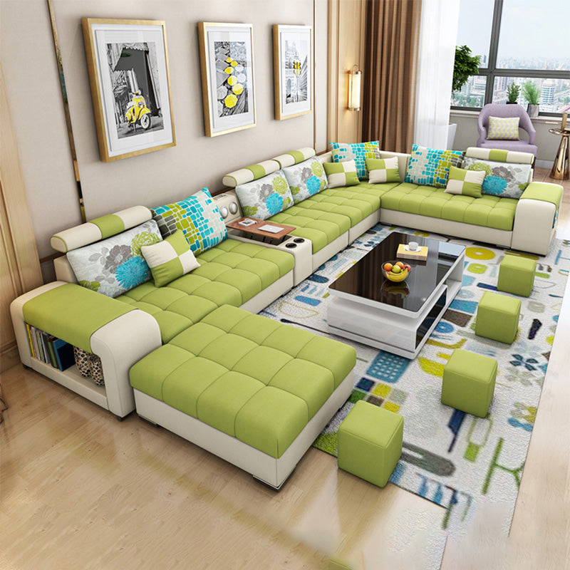 157.5"W √ó 94.49"D √ó 35.43"H Linen Blend Square Arm Sectionals with Storage