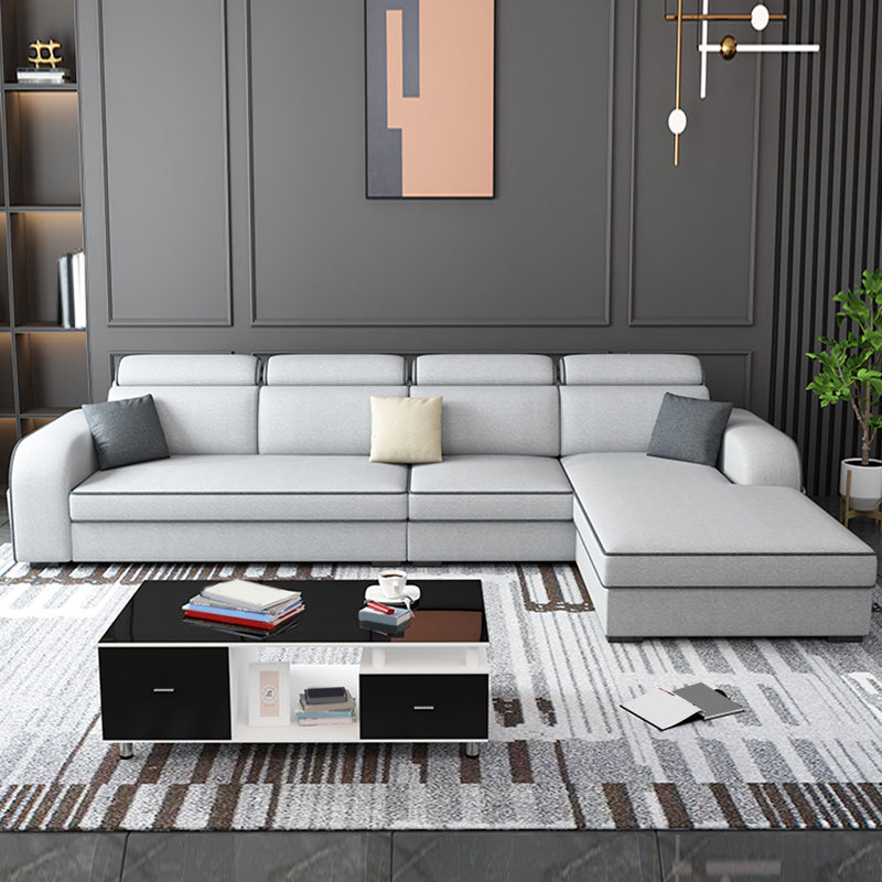 Light-grey Faux Leather Removable Cushions Square Arm Sectionals for Living Room