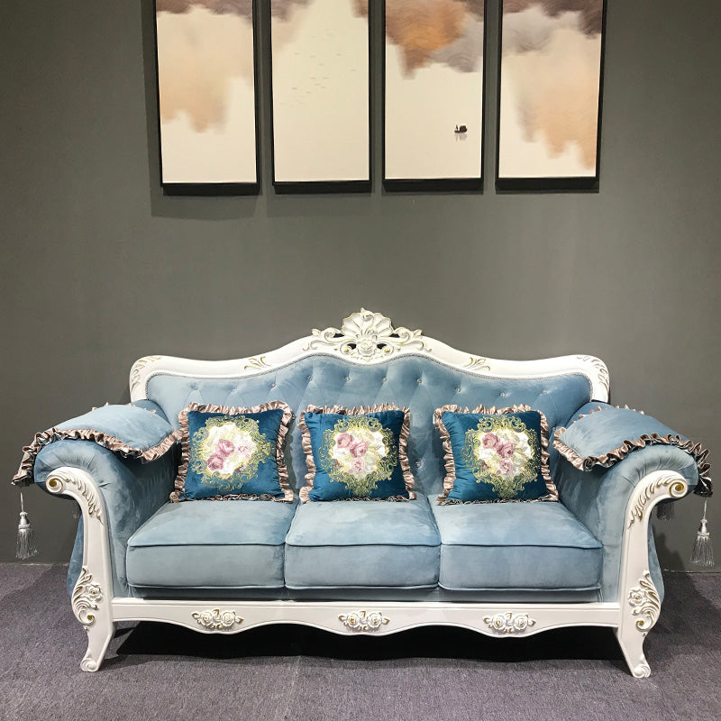 Traditional Rolled Arm White/black Frame Velvet Settee Couch for Three People