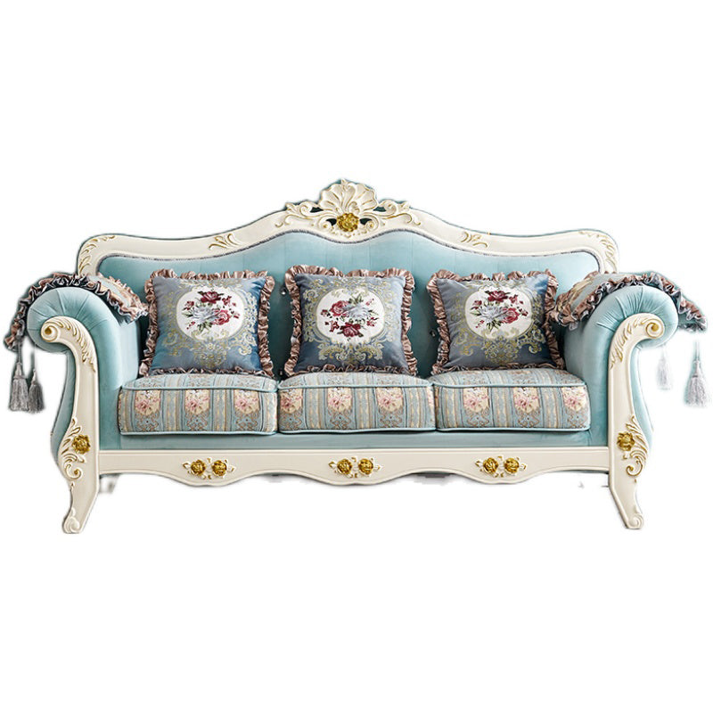 Traditional Rolled Arm White/black Frame Velvet Settee Couch for Three People