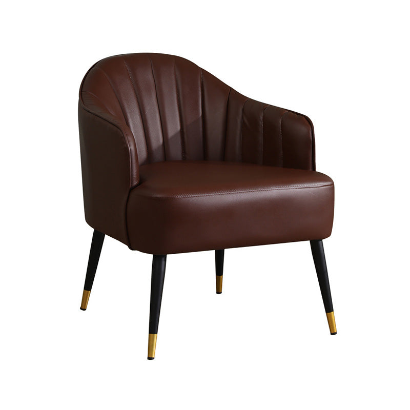 Faux Leather/Velvet 24.8"W Sloped Arms Basic Four Legs Solid Color Armchair for Bedroom