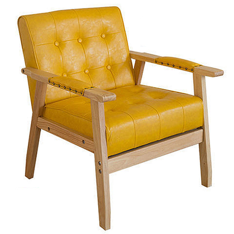 Modern 25.5"W Faux Leather Arm Chair with Basic Four Legs and Tufted Back