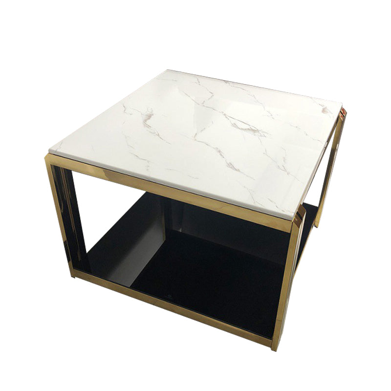 Square Stainless Steel Block End Table Modern Marble Top Corner Table Storage Side Table