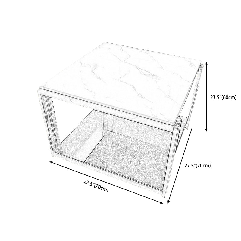 Square Stainless Steel Block End Table Modern Marble Top Corner Table Storage Side Table