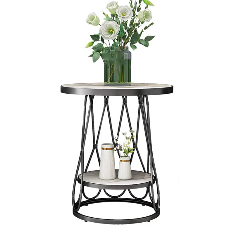 Frame Gold/black Metal Base Design Rock Sheet White/black Top Round Side Table