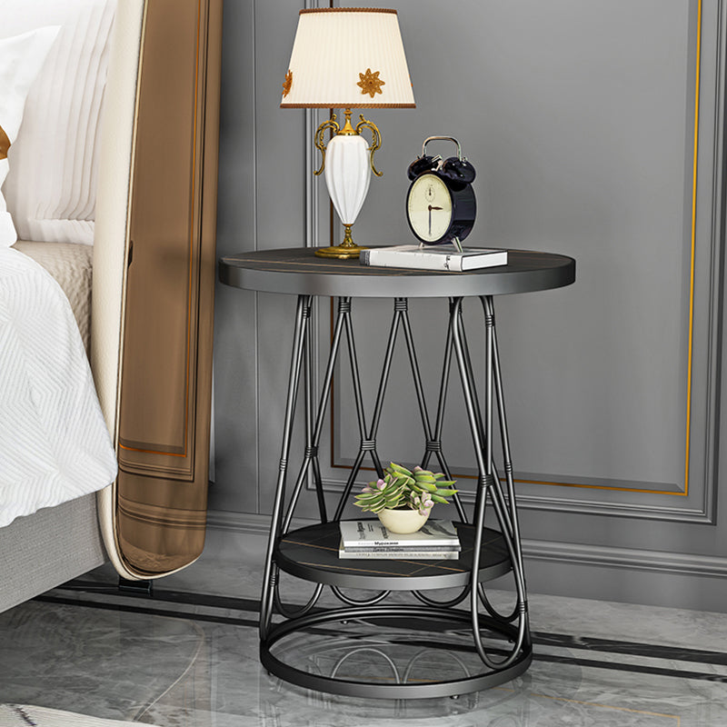 Frame Gold/black Metal Base Design Rock Sheet White/black Top Round Side Table