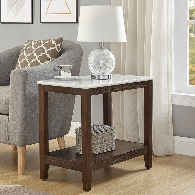 Traditional Rectangular Side Table Double Tier Wood End Table for Living Room