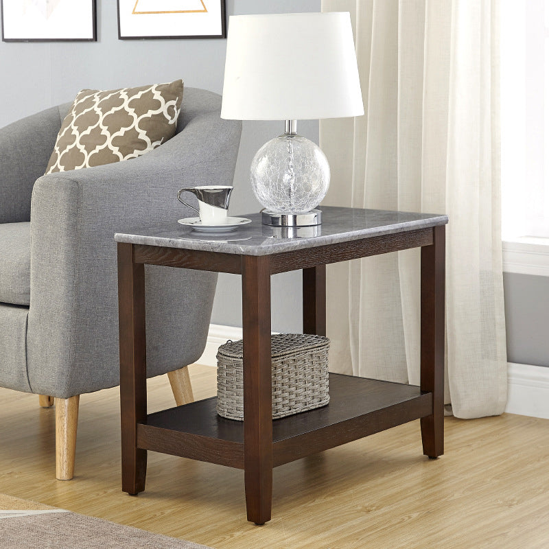 Traditional Rectangular Side Table Double Tier Wood End Table for Living Room