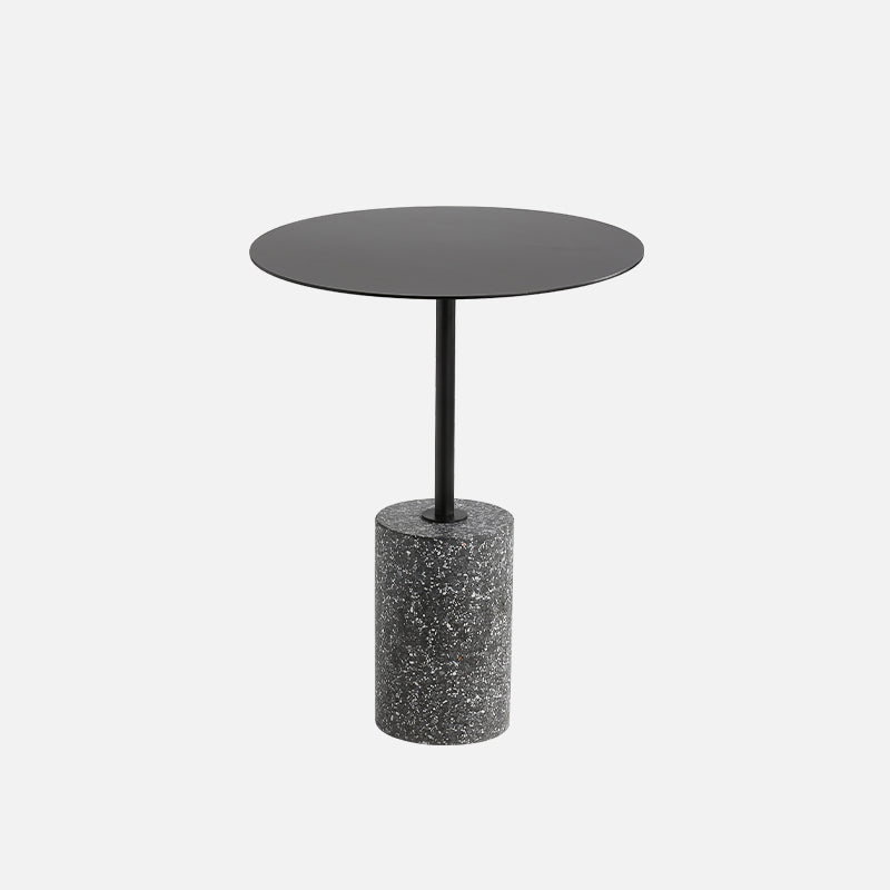 Contemporary Metal Round Side End Table with Single Terrazzo Base