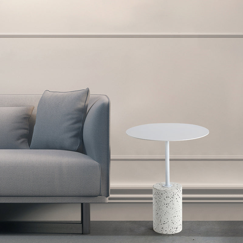 Contemporary Metal Round Side End Table with Single Terrazzo Base