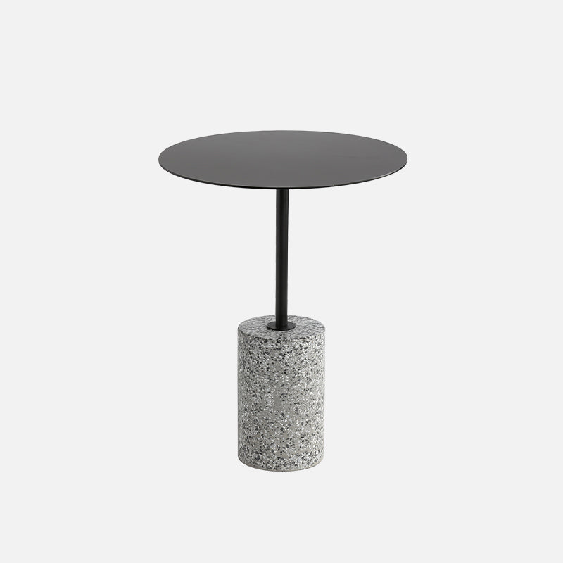 Contemporary Metal Round Side End Table with Single Terrazzo Base
