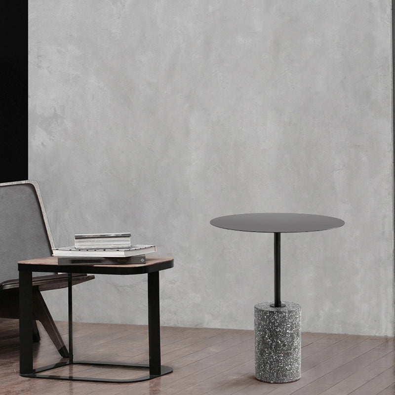 Contemporary Metal Round Side End Table with Single Terrazzo Base