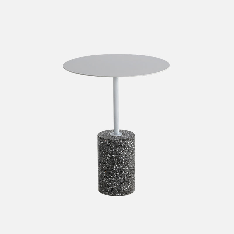 Contemporary Metal Round Side End Table with Single Terrazzo Base