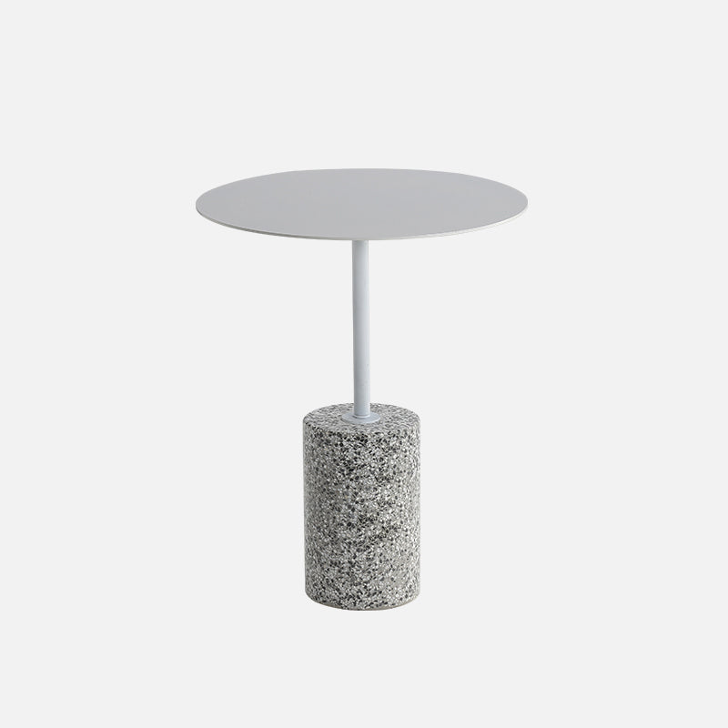 Contemporary Metal Round Side End Table with Single Terrazzo Base