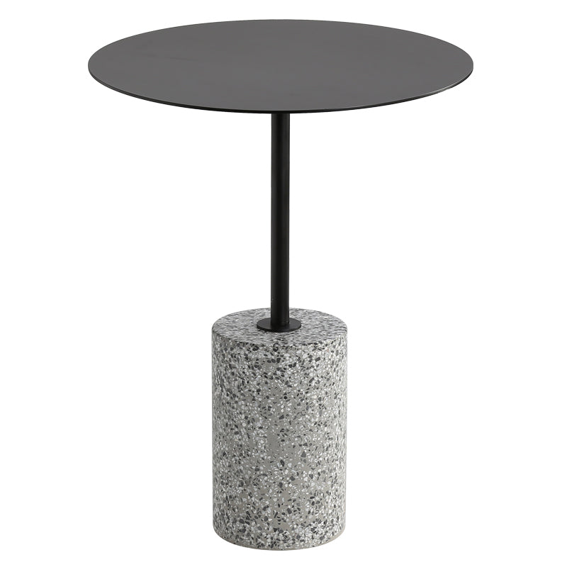 Contemporary Metal Round Side End Table with Single Terrazzo Base