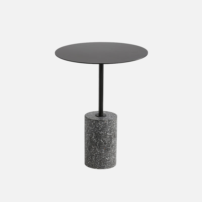 Contemporary Metal Round Side End Table with Single Terrazzo Base