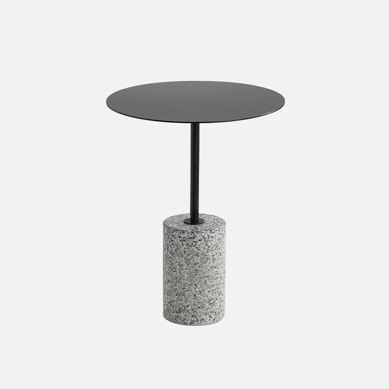Contemporary Metal Round Side End Table with Single Terrazzo Base