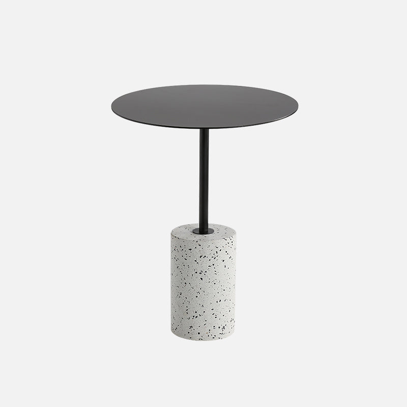 Contemporary Metal Round Side End Table with Single Terrazzo Base