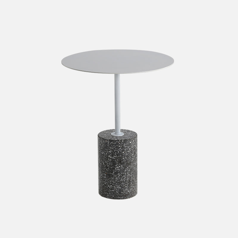 Contemporary Metal Round Side End Table with Single Terrazzo Base