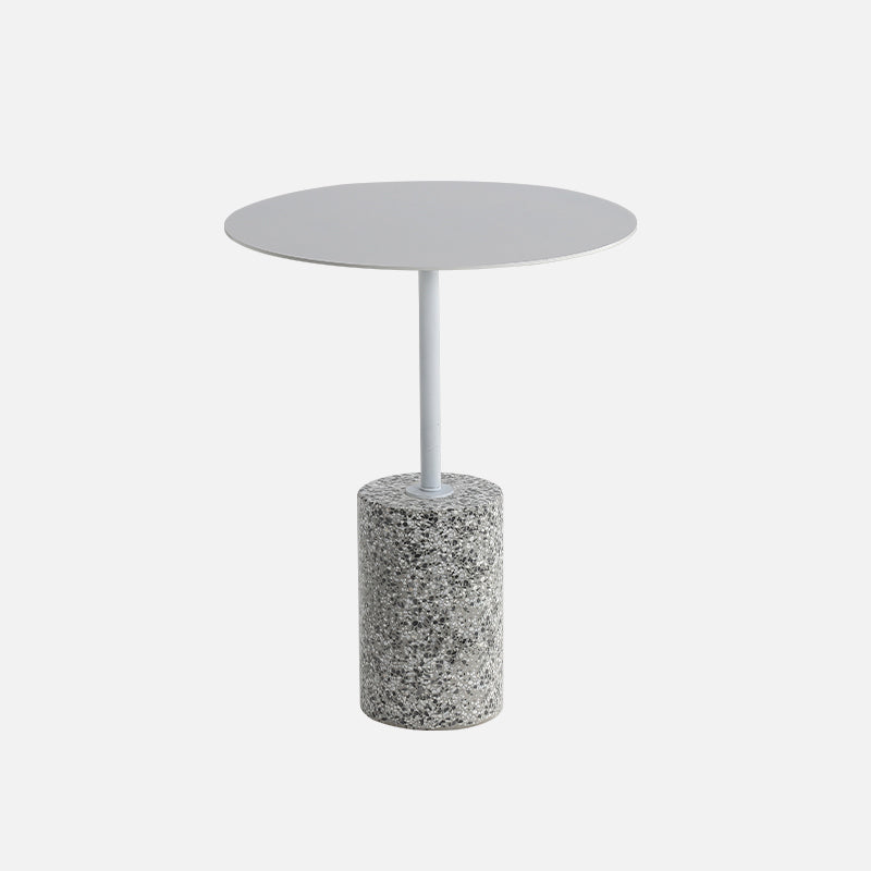 Contemporary Metal Round Side End Table with Single Terrazzo Base